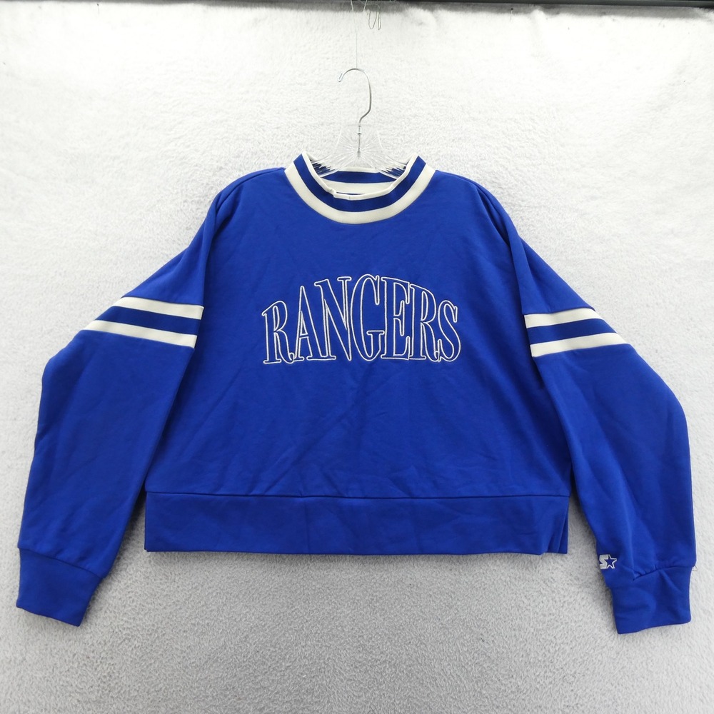 Starter Sweatshirt Womens Medium New York Rangers Blue Y2k Vintage Cropped Logo